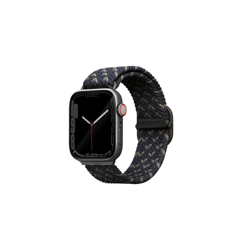 Smartwatch with a braided band on a light gray background