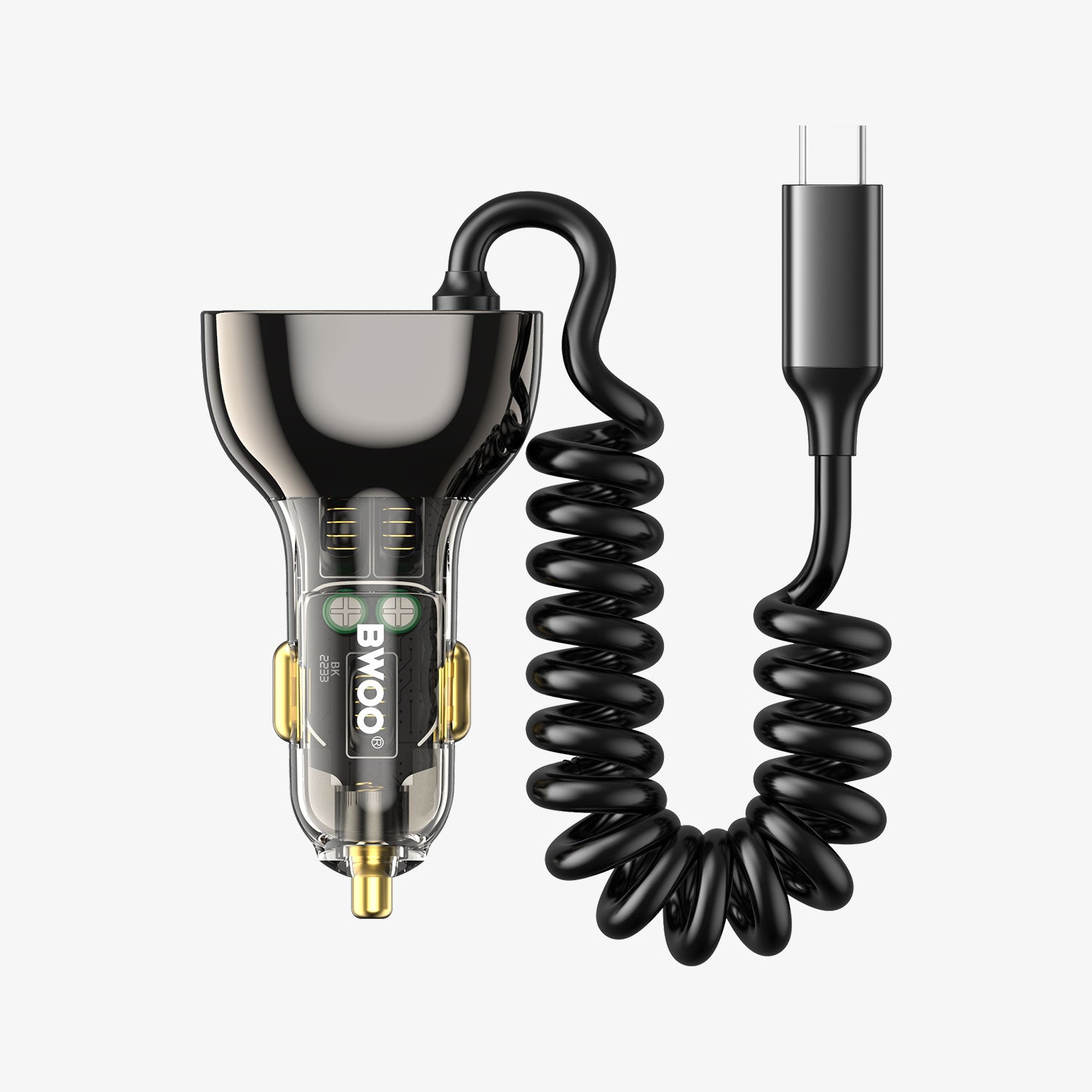 30W Dual ports Car Charger with USB-C Coiled Cable