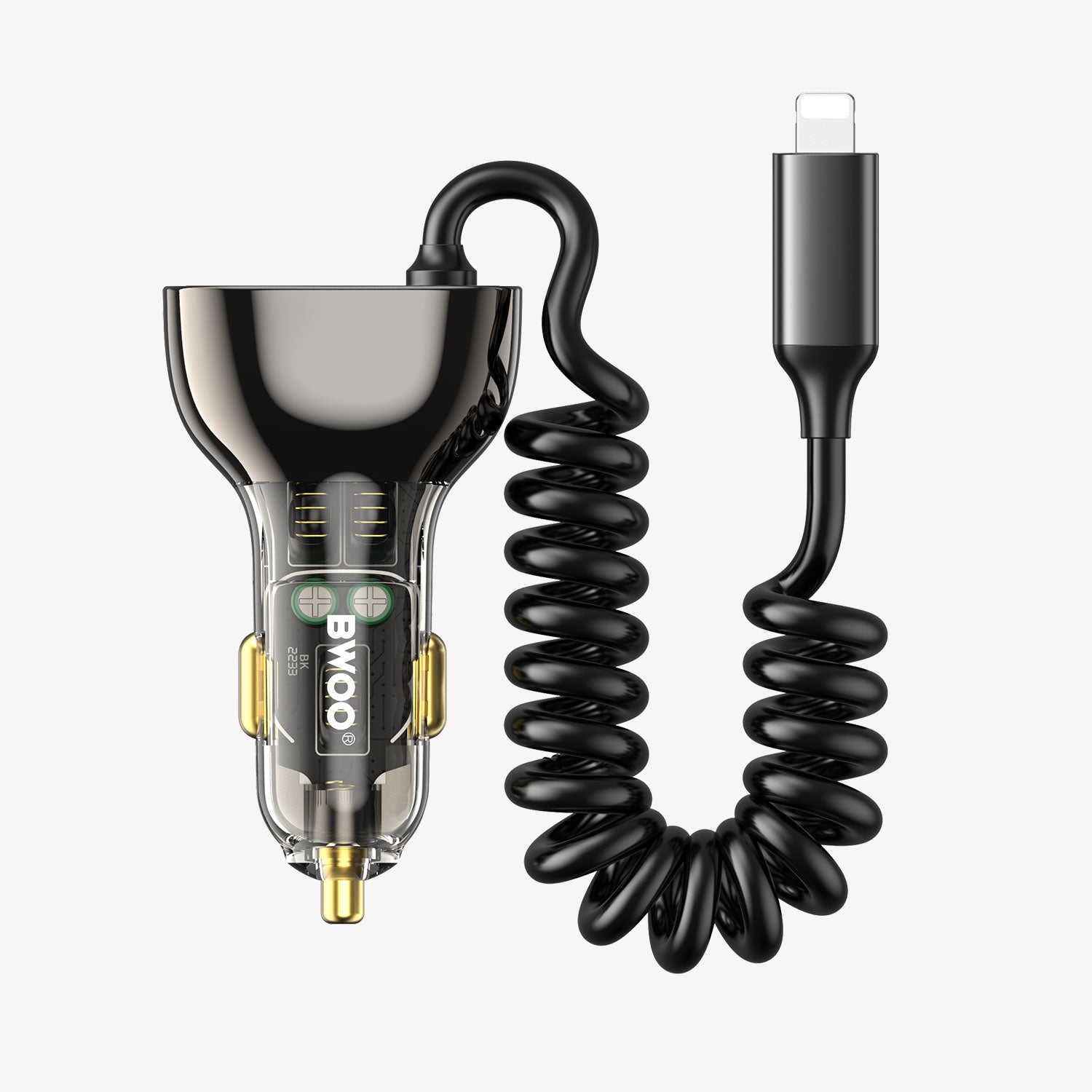 30W Dual ports Car Charger with Ligtening Coiled Cable