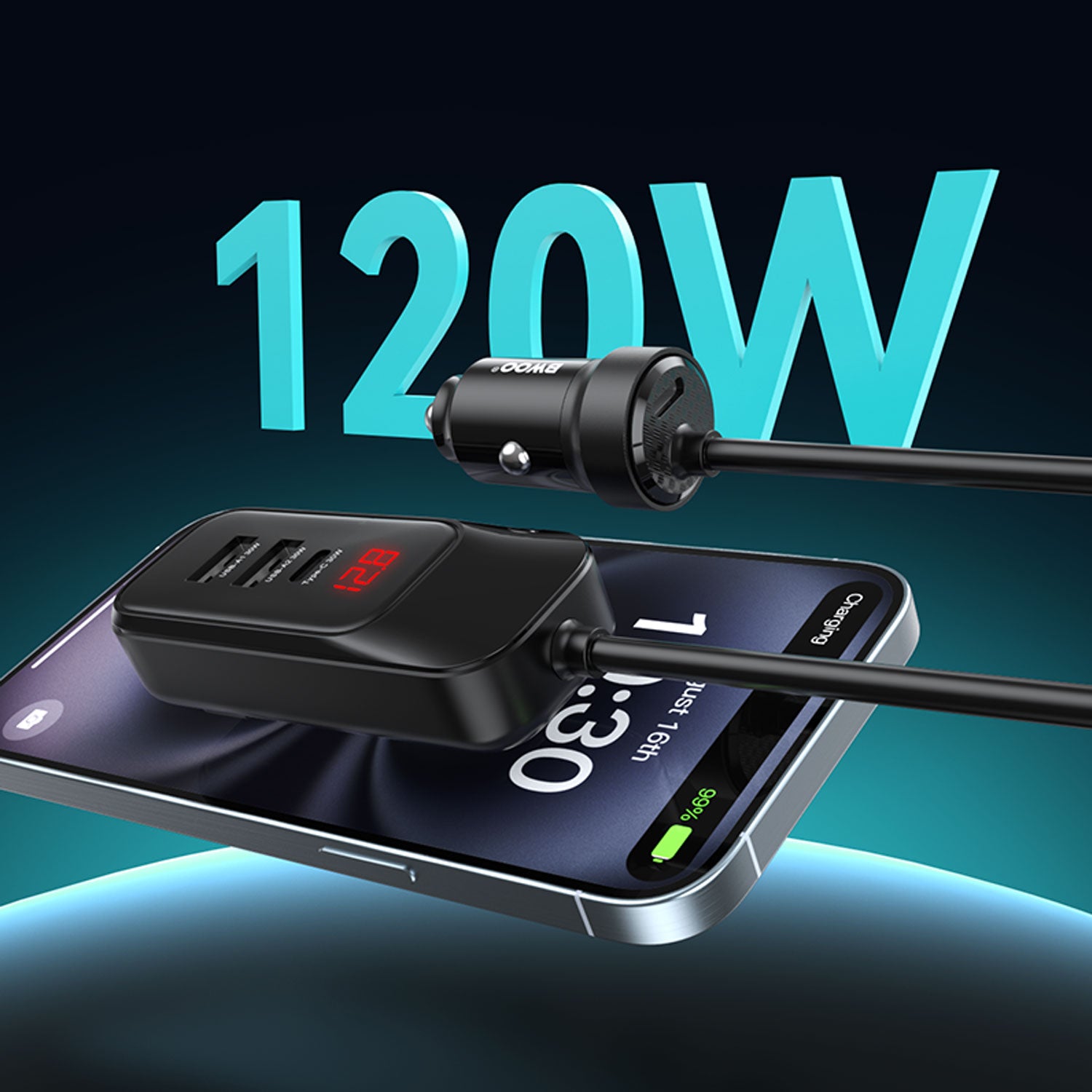 120W Multi 4 ports USB-C Car Charger