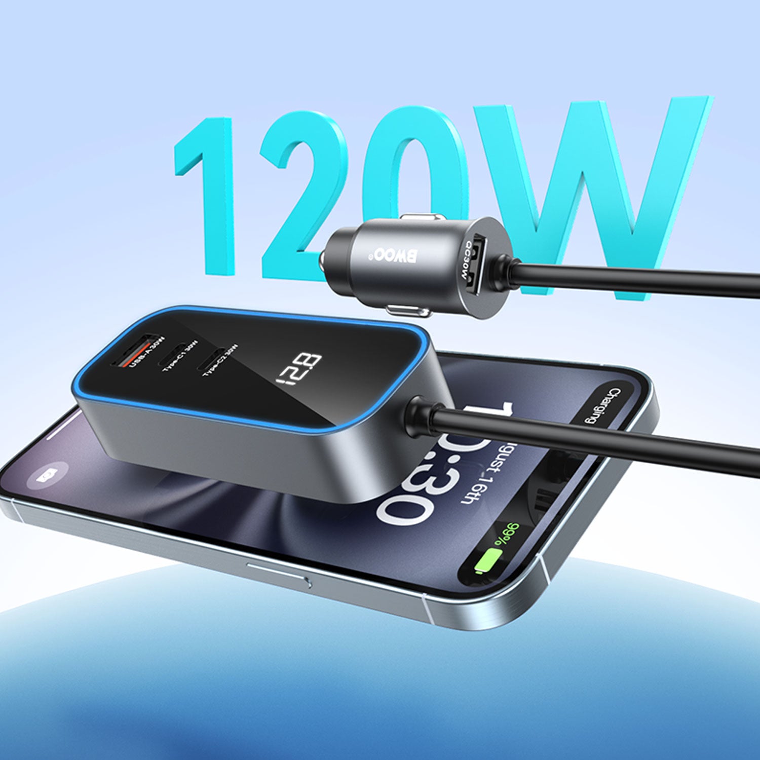 120W Multi 4 ports USB-C Car Charger