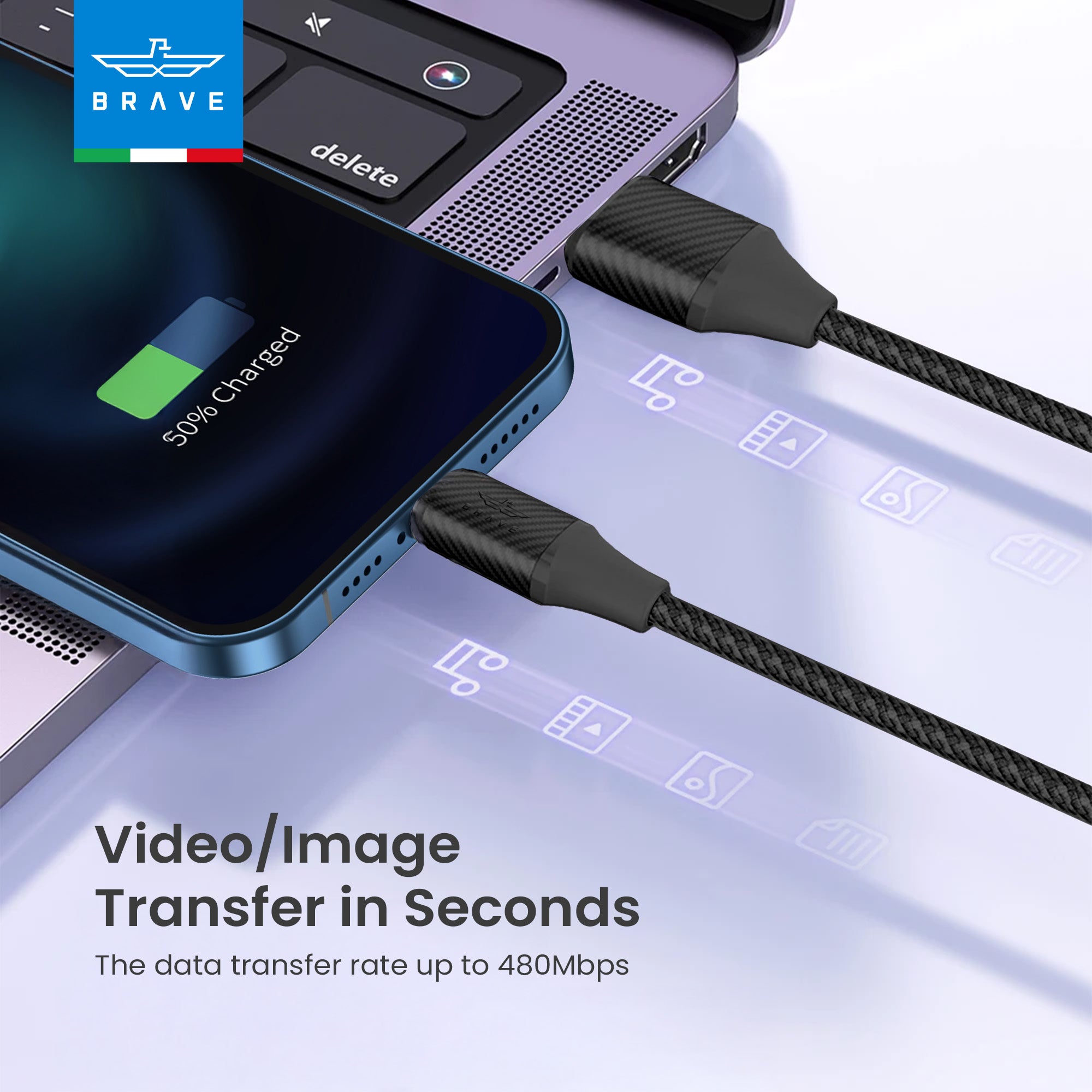USB-A to Lightning Cable, 2.4A Braided Fast Charging Cable, 1M