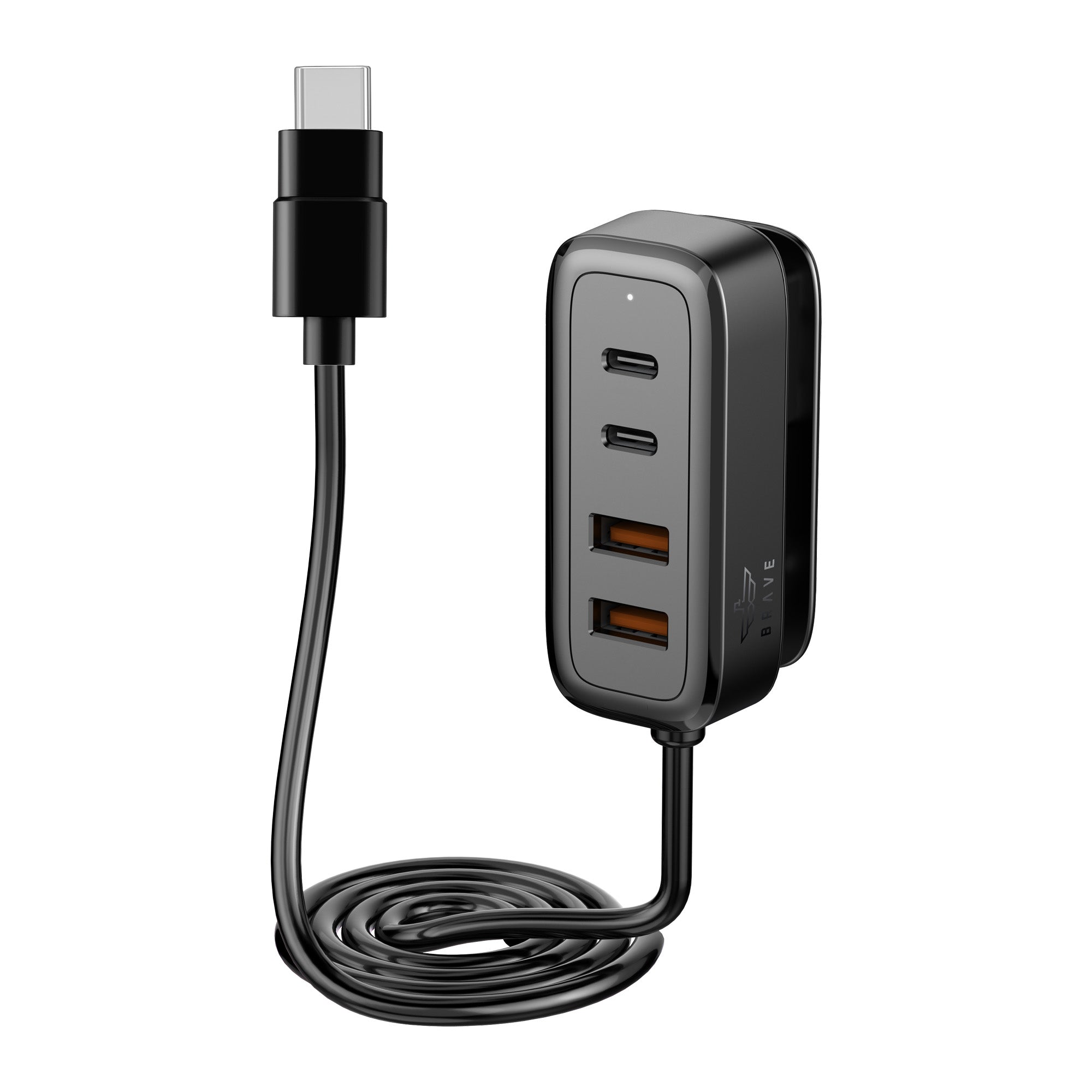 60W Multi-Port Car Charger - 2 USB-C + 2 USB-A, 1.5m Type-C Cable