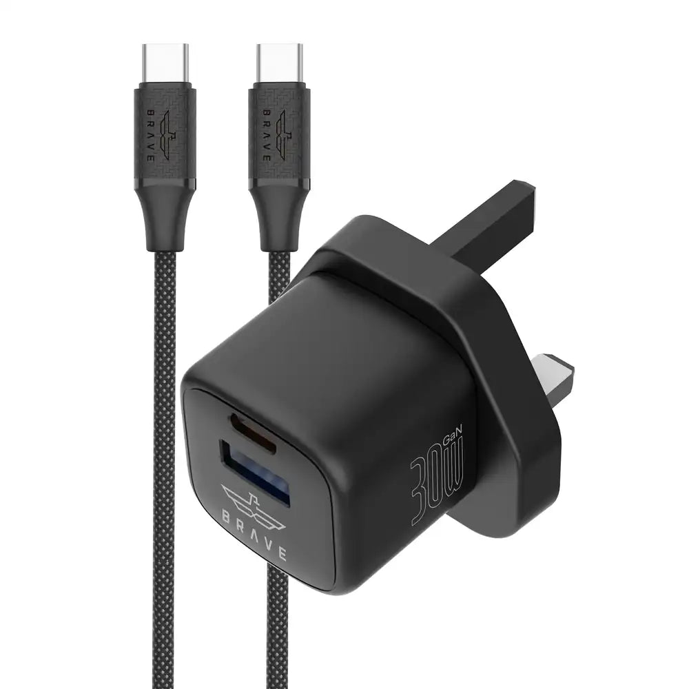 30W GaN USB + USB-C Wall Fast Charger with 60W Type-C Cable
