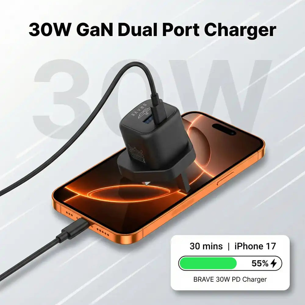 30W GaN USB + USB-C Wall Fast Charger with 60W Type-C Cable