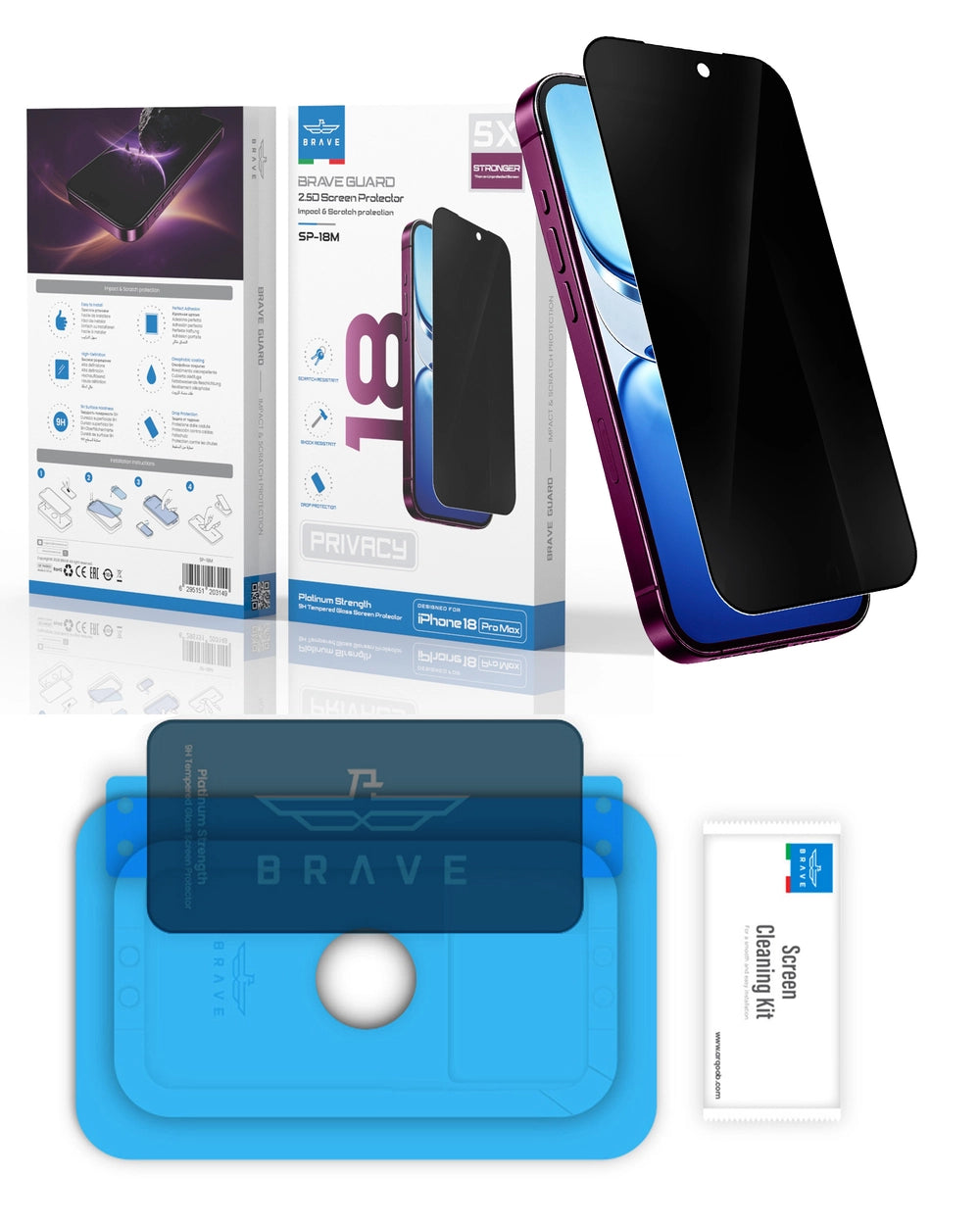 iPhone 18 Pro Max HD Tempered Glass Screen Protector – 9H Hardness | Privacy