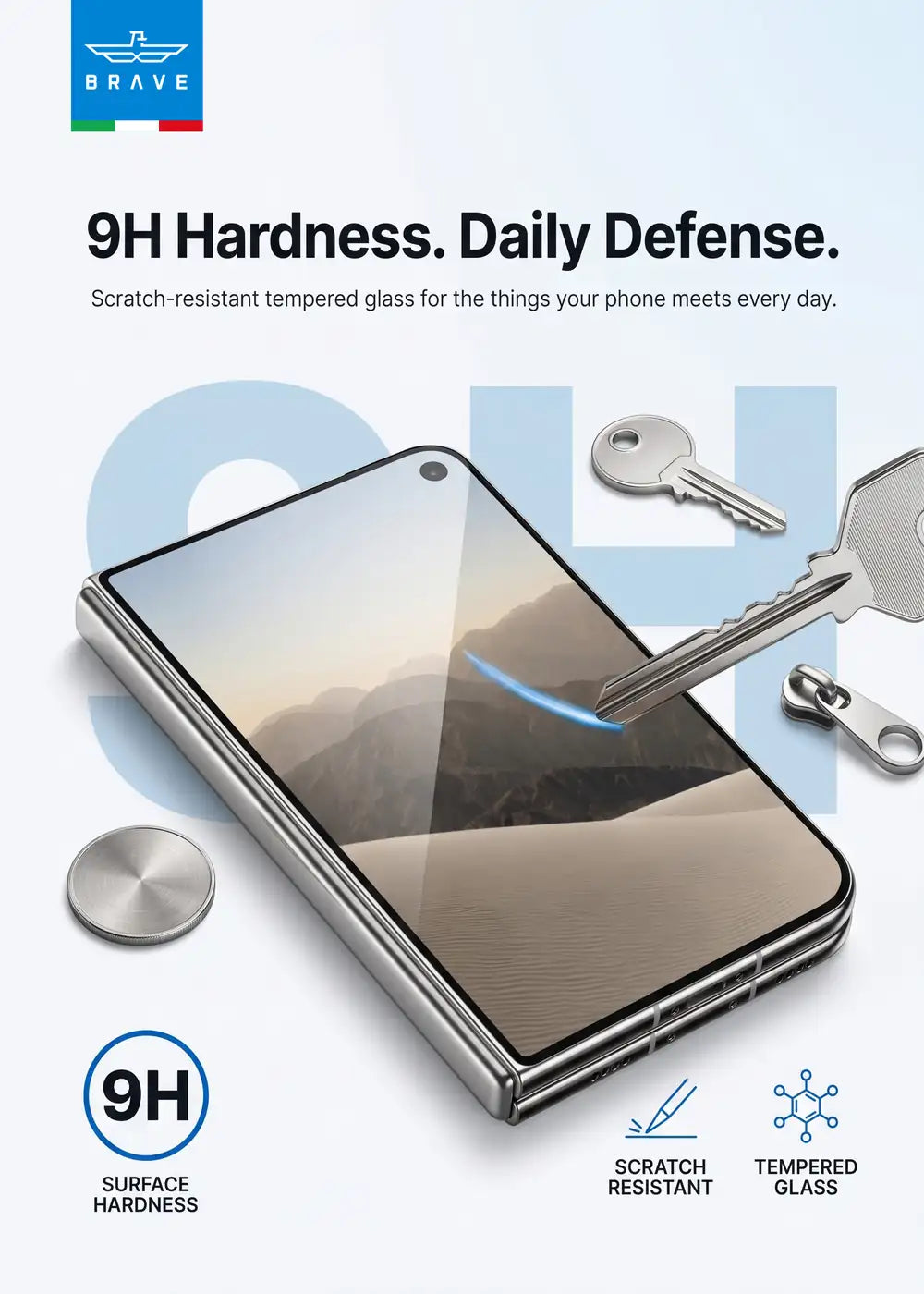 BRAVE Guard iPhone Duo Tempered Glass Screen Protector, 9H HD, Full Screen Coverage, Scratch Resistant, Bubble-Free Installation Kit, SC-18F - Clear