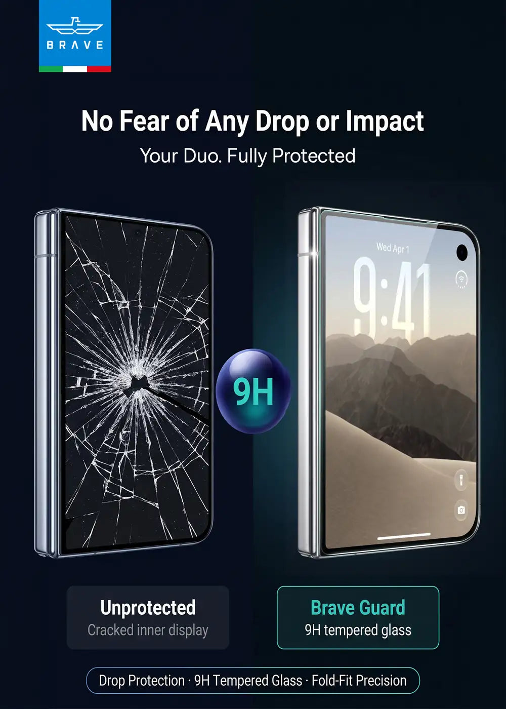 BRAVE Guard iPhone Duo Tempered Glass Screen Protector, 9H HD, Full Screen Coverage, Scratch Resistant, Bubble-Free Installation Kit, SC-18F - Clear