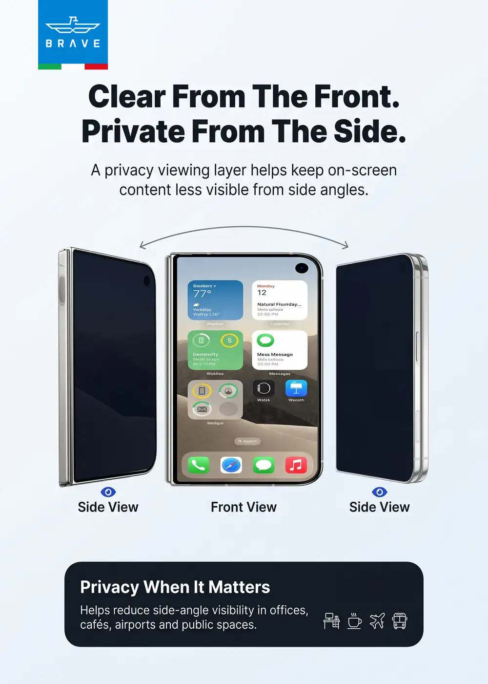 BRAVE Guard IPhone Duo Screen Protector, 9H Tempered Glass, 160° Anti-Spy Filter, HD Clear, Scratch Resistant, SP-18F - Privacy