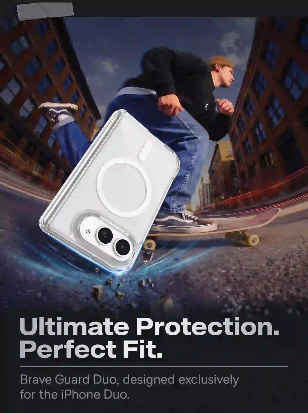 BRAVE GUARD iPhone Duo Magnetic Case, MagSafe Compatible, 15FT Drop Protection, Anti-Yellowing, Shockproof Foldable Cover - Clear