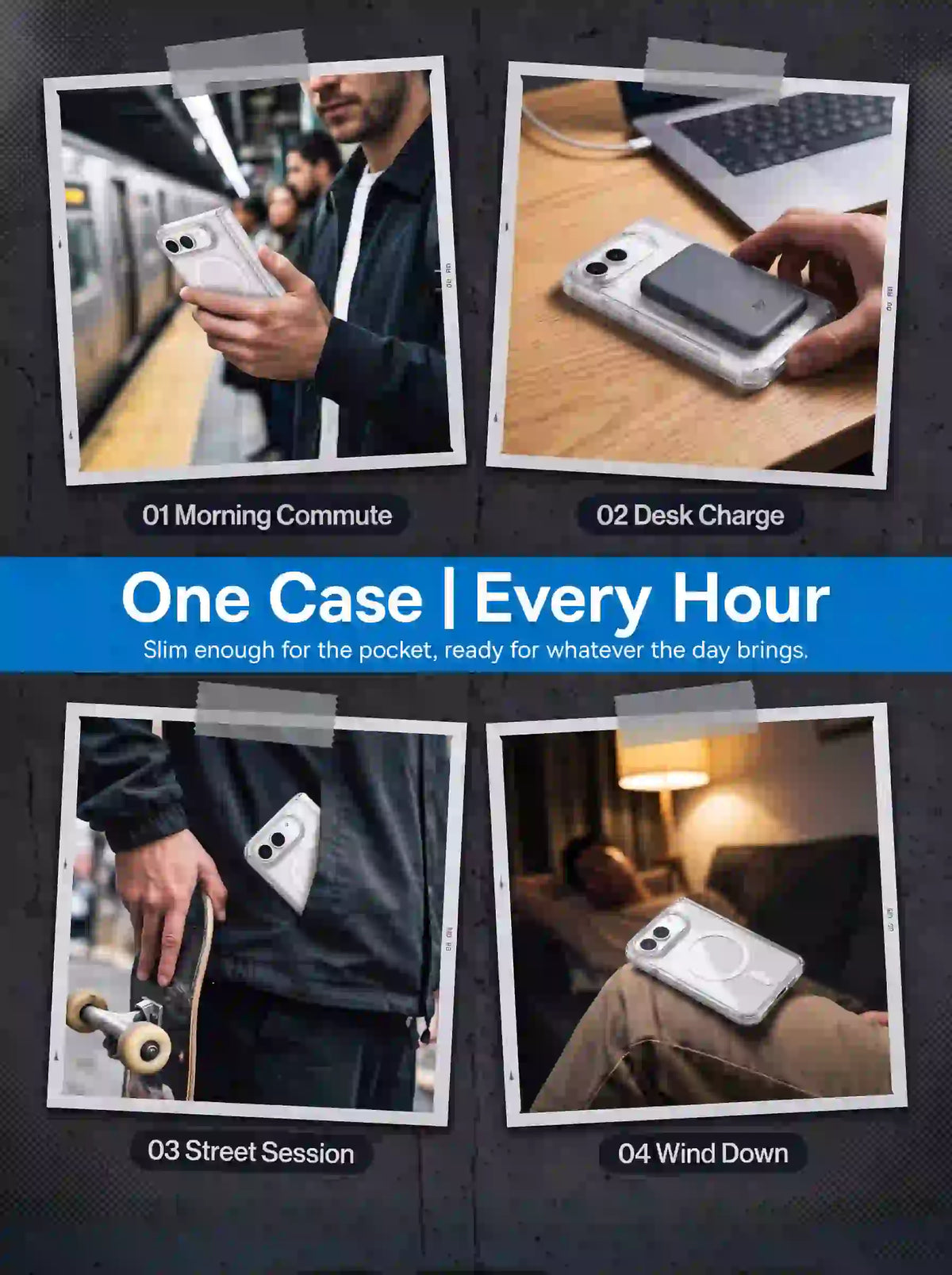 BRAVE GUARD iPhone Duo Magnetic Case, MagSafe Compatible, 15FT Drop Protection, Anti-Yellowing, Shockproof Foldable Cover - Clear