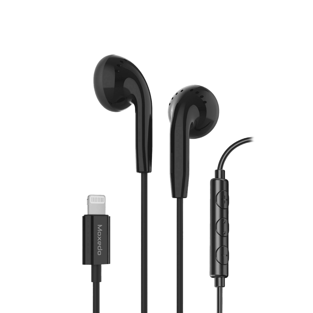 MOXEDO WIRED STEREO ROUNDED SHAPE LIGHTNING EARPHONE WITH IN-LINE MIC AND REMOTE - WHITE