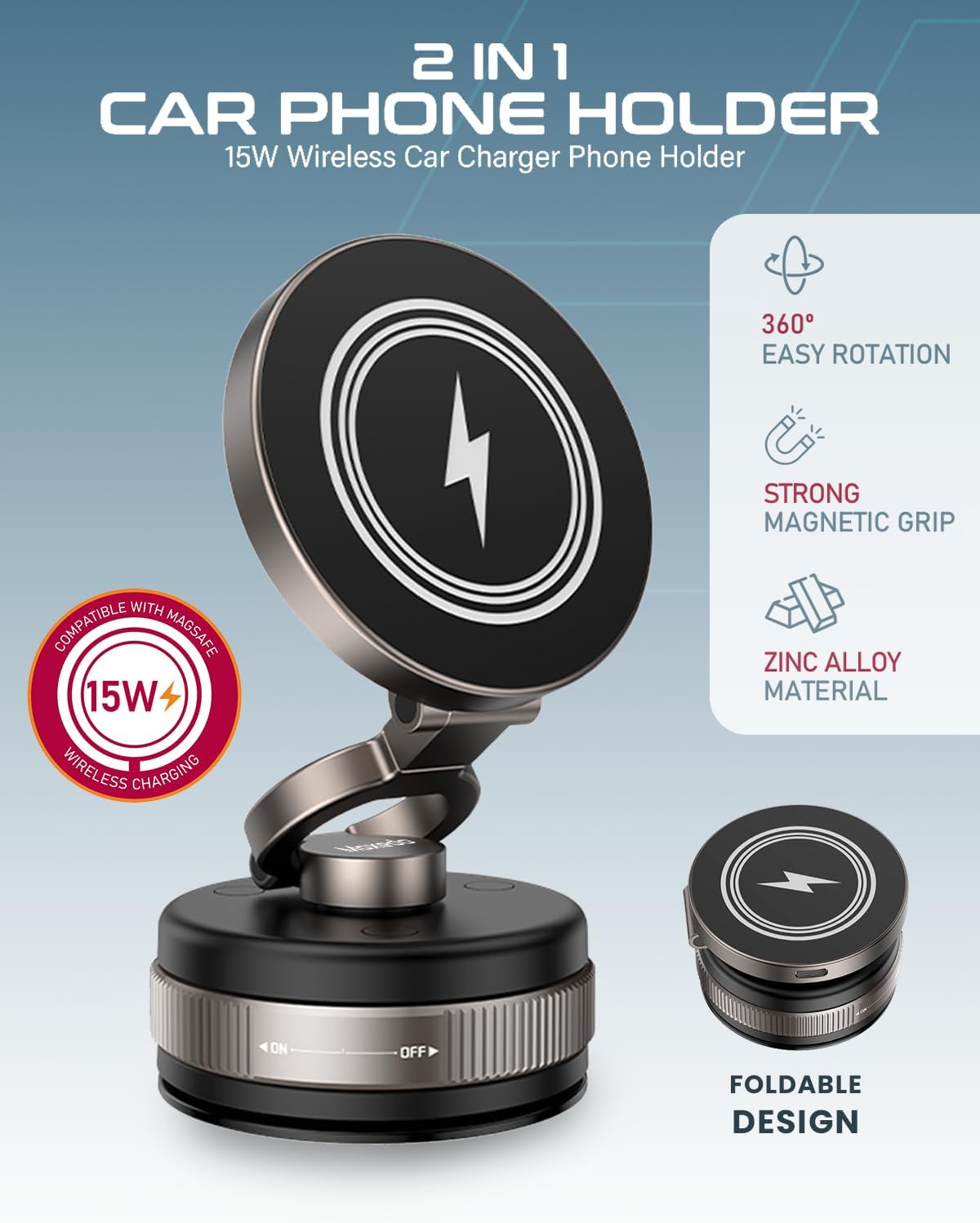 2 IN 1 CAR PHONE HOLDER 15W