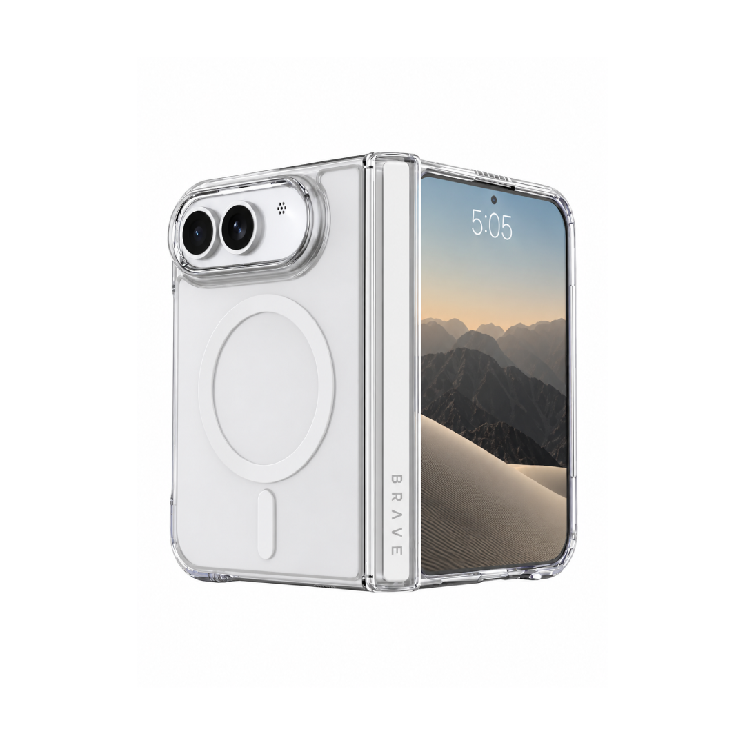 BRAVE GUARD iPhone Duo Magnetic Case, MagSafe Compatible, 15FT Drop Protection, Anti-Yellowing, Shockproof Foldable Cover - Clear