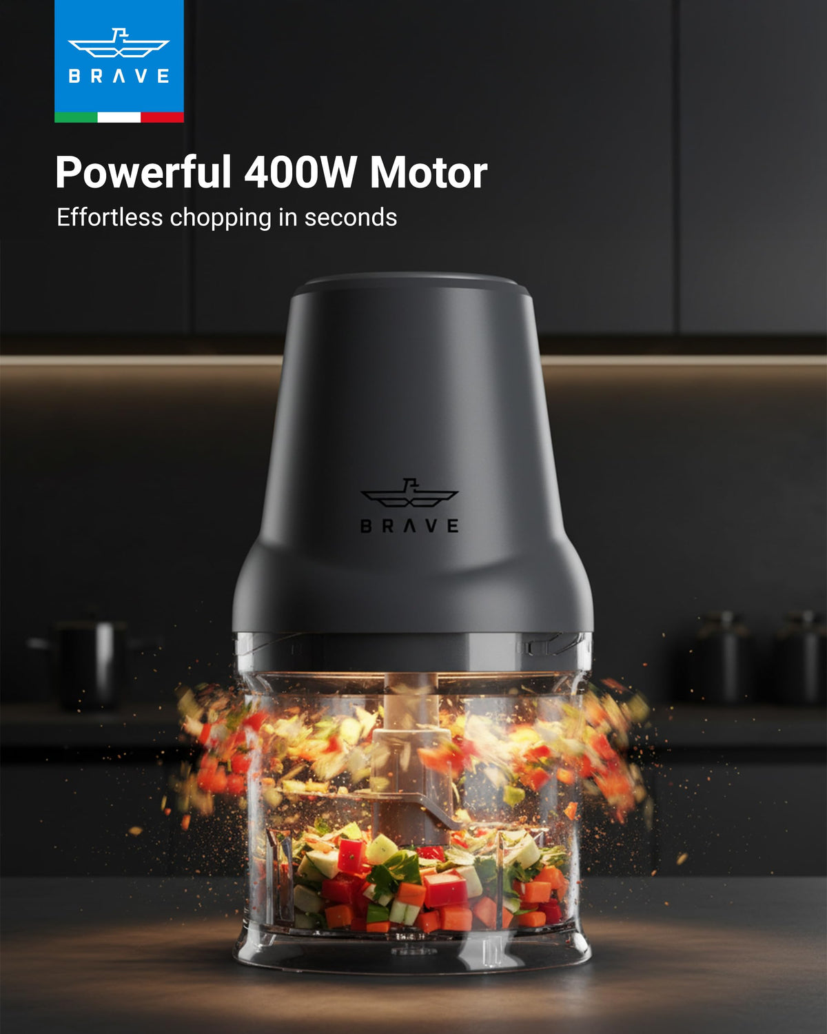 BRAVE BFC-01 Mini Electric Food Chopper 500ml | Vegetable Cutter, Meat Grinder & Egg Beater - Grey