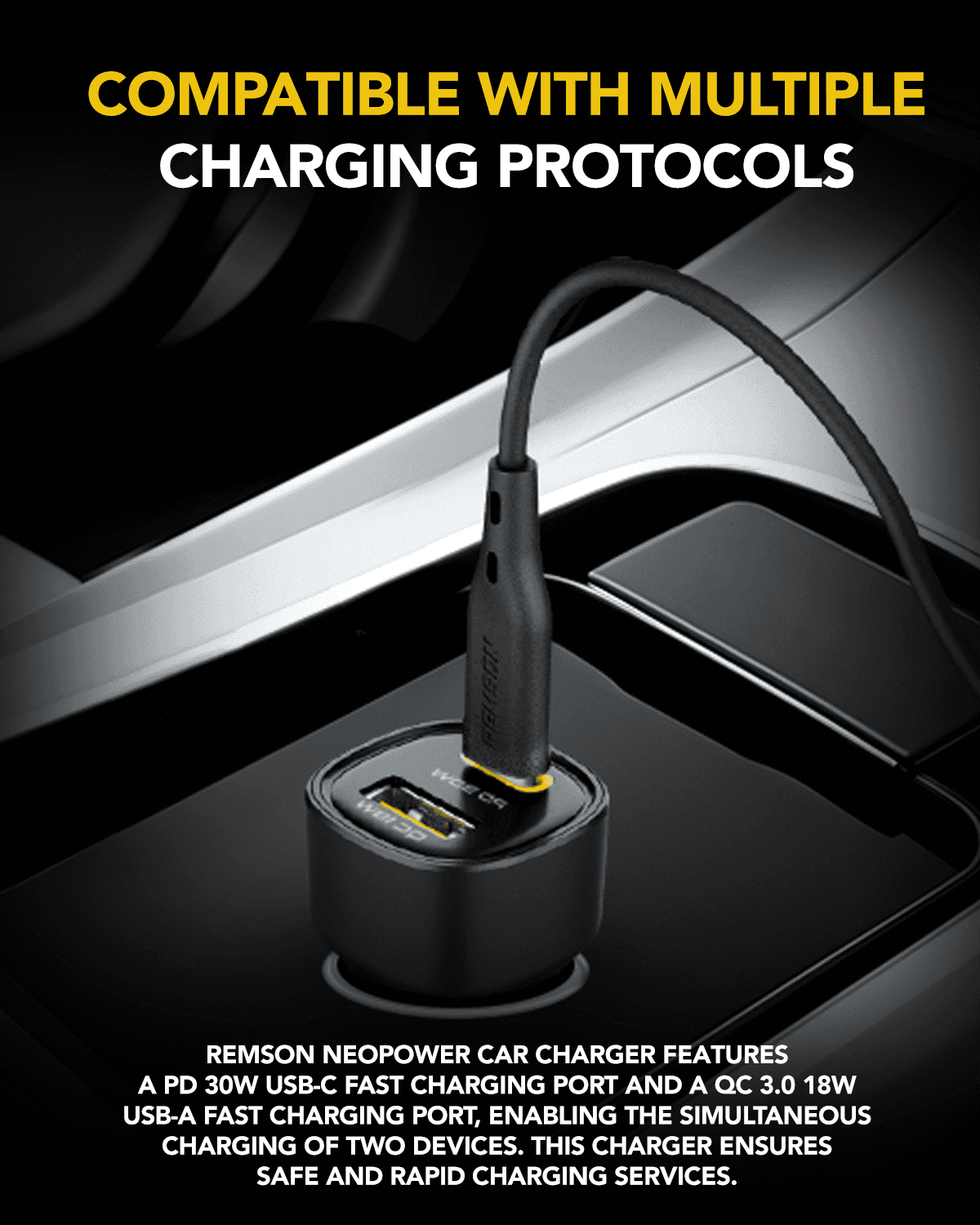 48W NEOPOWER POWER DELIVERY CAR CHARGER WITH TYPE-C CABLE